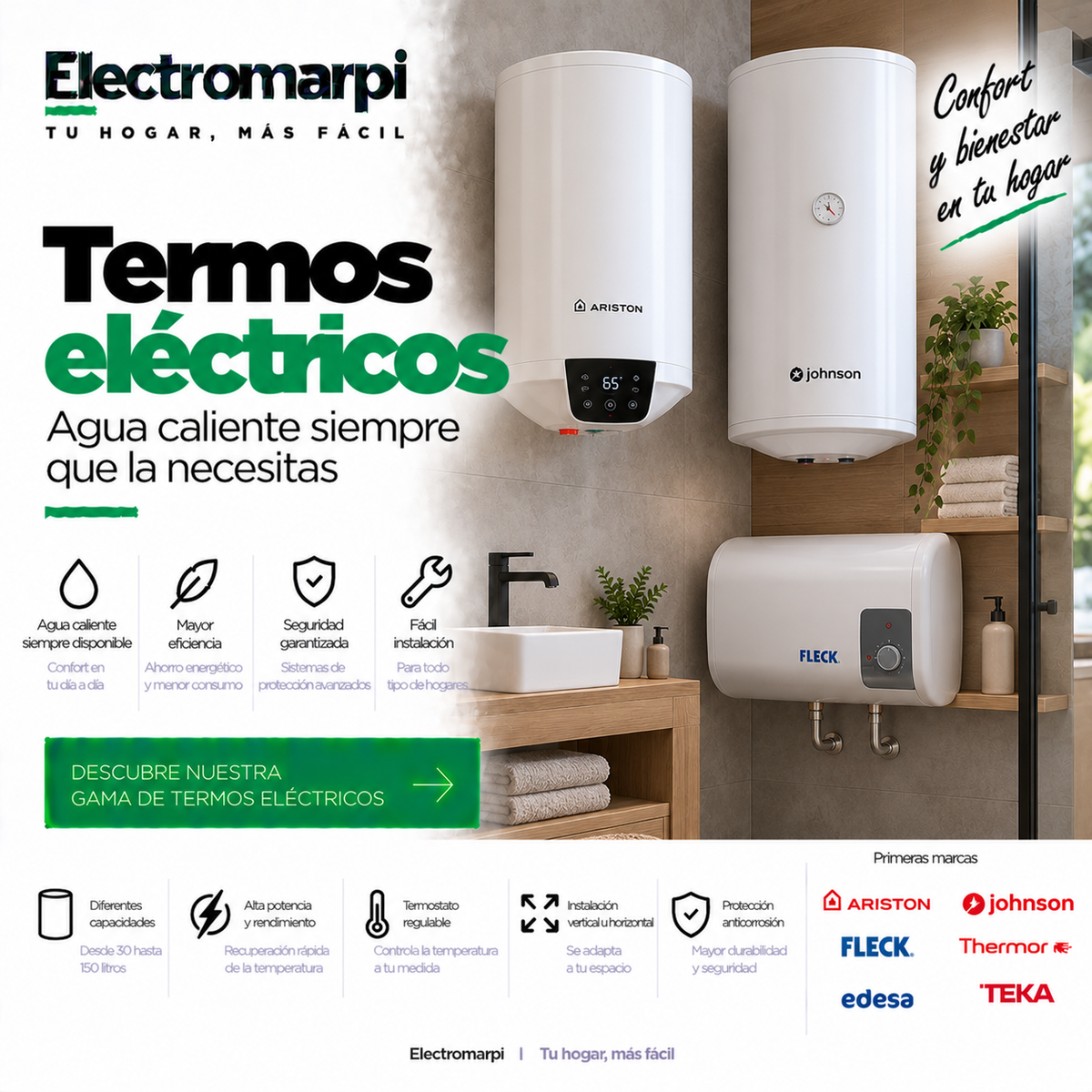 Termos eléctricos de distintas capacidades, formatos y control de temperatura - Electromarpi