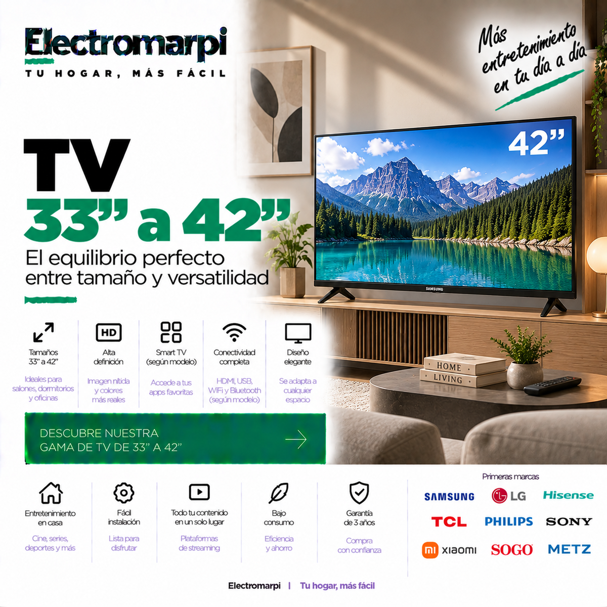 TV de 33 a 42 pulgadas con Smart TV, HD, QLED y OLED según modelo - Electromarpi