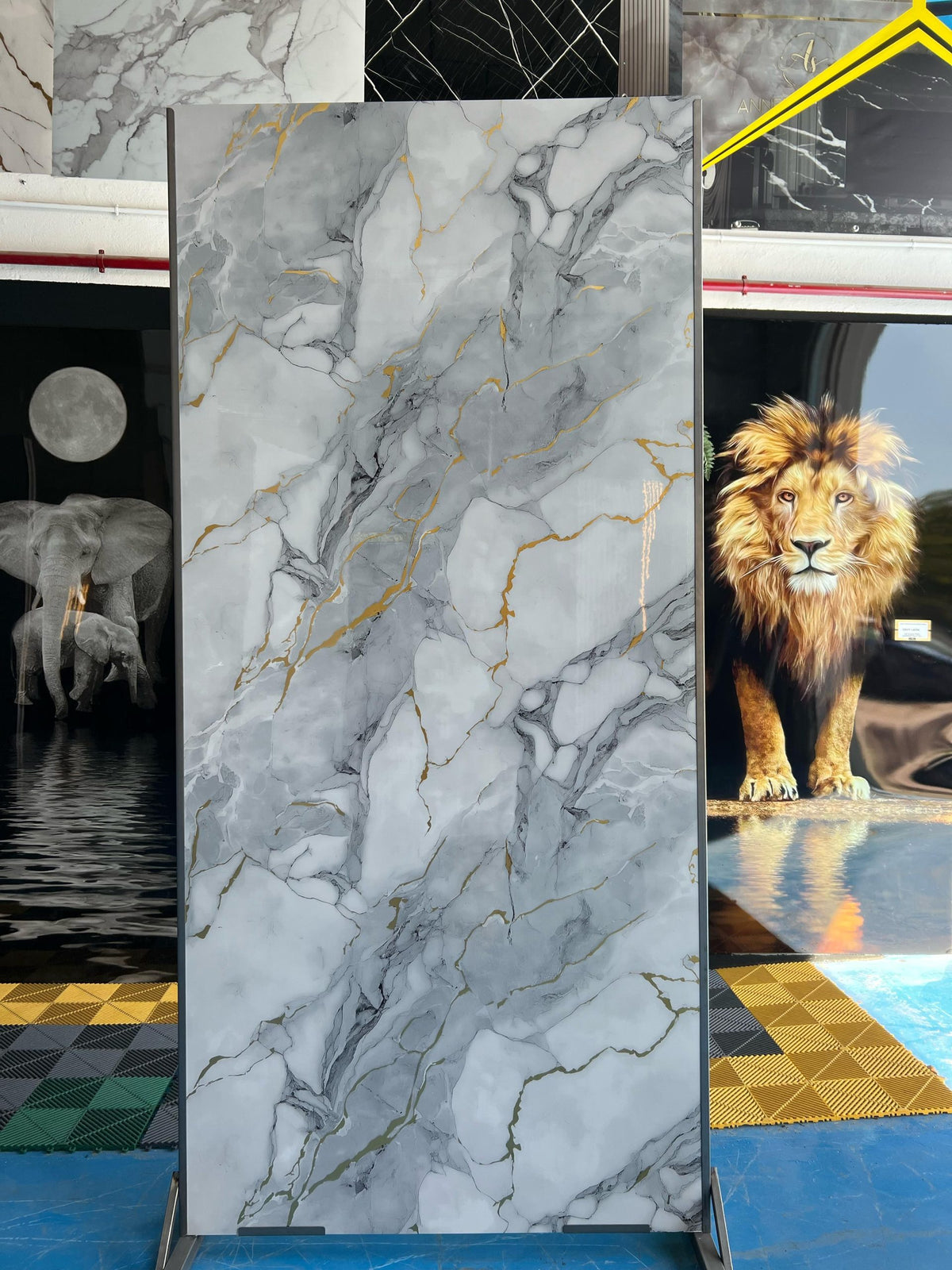 Placa decorativa polvo de piedra Mármol Gris Dorado Azulado 260 x 122 cm