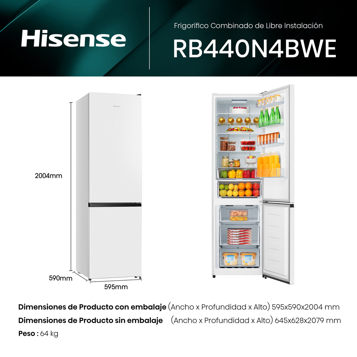 Frigorífico combi Hisense RB440N4BWE, imagen complementaria 2