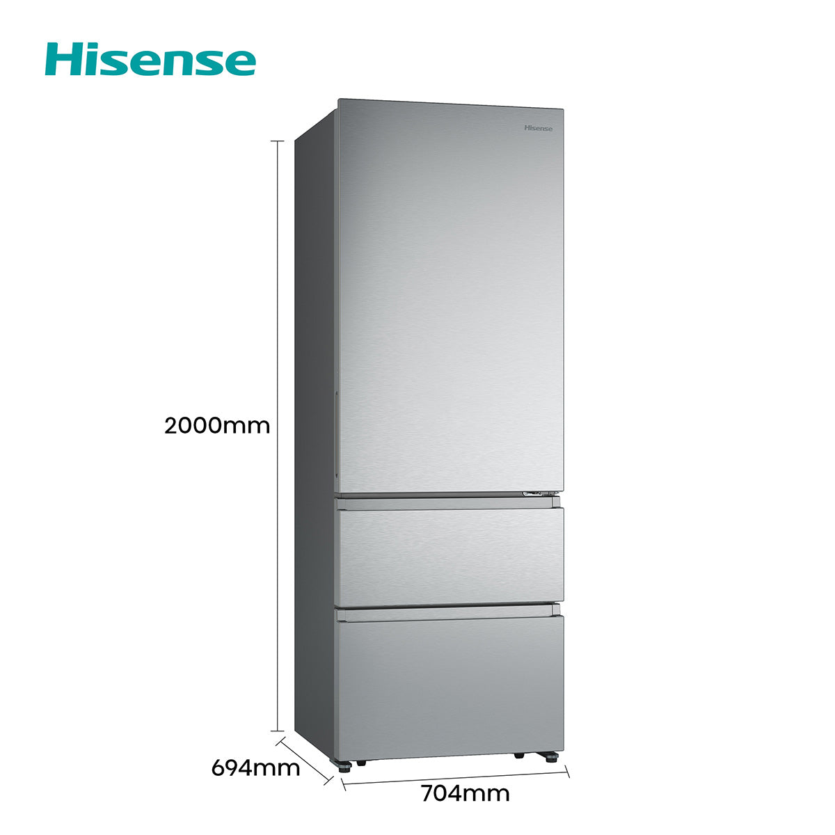Hisense RT641N4AIE – detalle frontal y acabado inox