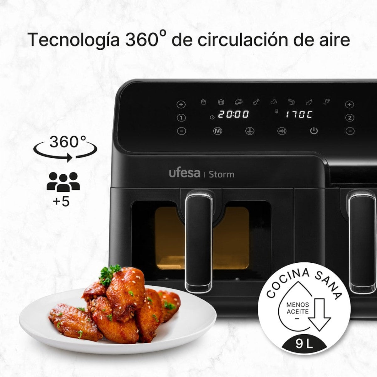 FREIDORA AIRE UFESA STORM 9L(5,5L+3,5L)DOBL.SIMULT