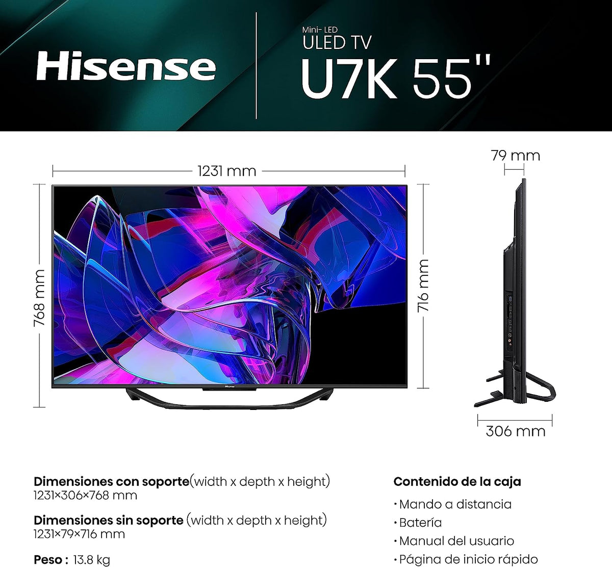 TV HISENSE 55" 55U7KQ UHD MINILED ULED QLED 144HZ
