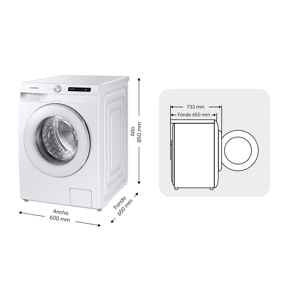 Samsung WW12T504DTW – dimensiones