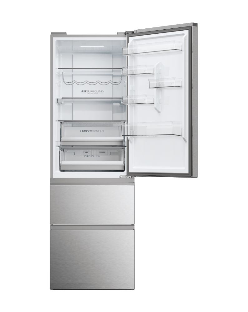 Frigorífico combi Haier HTW5618CNMG – vista frontal y acabado