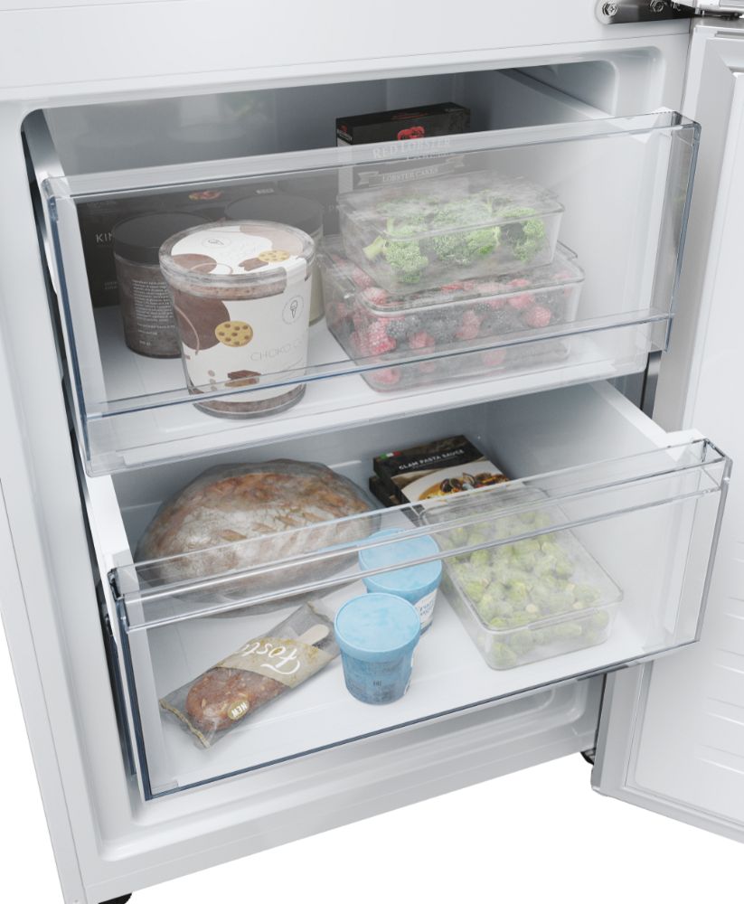 Frigorífico combi Haier HDPW5620CNPW – detalle de puerta y tiradores
