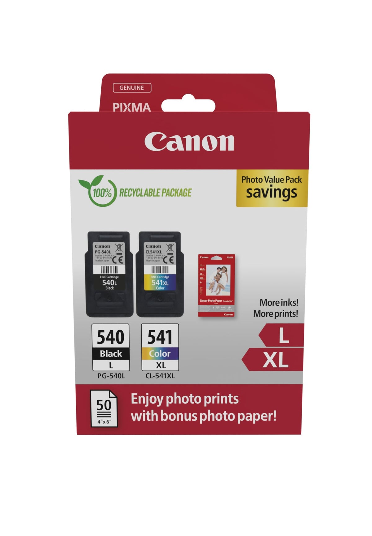 TINTA CANON PG-540L+PG-541XL PACK + 50 PAPEL FOTO