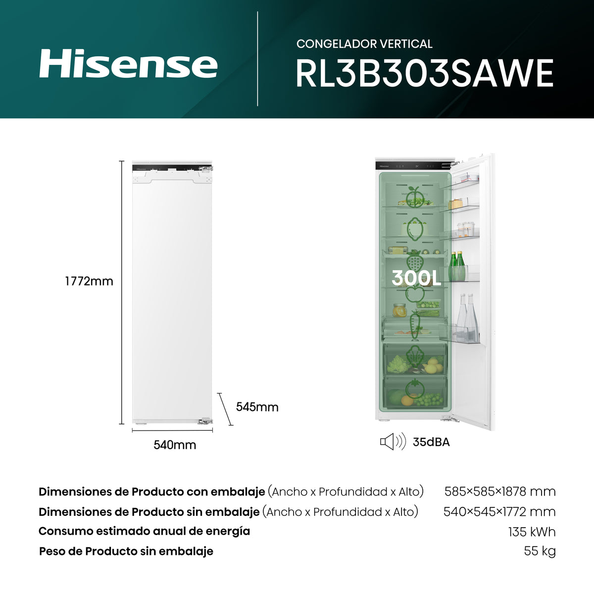 Frigorífico integrable Hisense RL3B303SAWE 300 L – imagen de producto