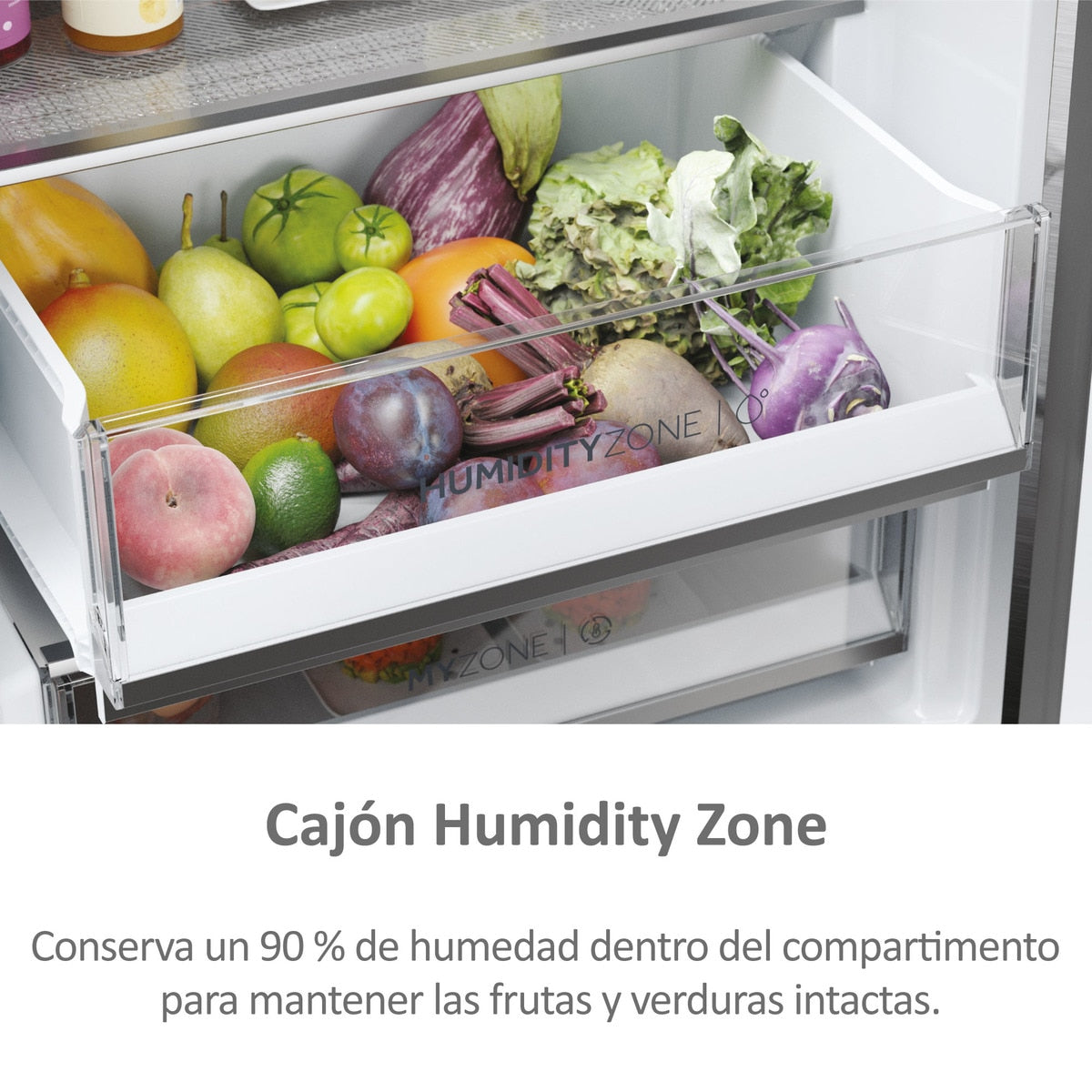 Frigorífico combi Haier HTW7620ANMG – detalle de cajones interiores