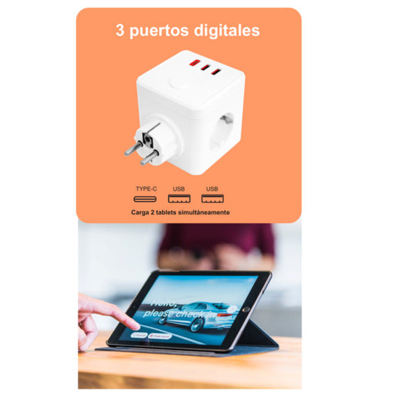 CUBO SILVERSANZ E-BLOCK 3 SCHUKO+2USB+1USBC