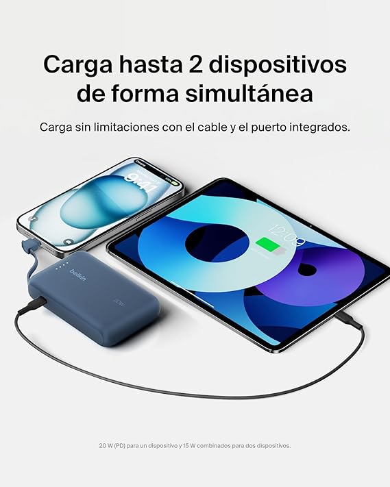 POWERBANK BELKIN 10K CABLE INTEGRADO USB C 20W AZ