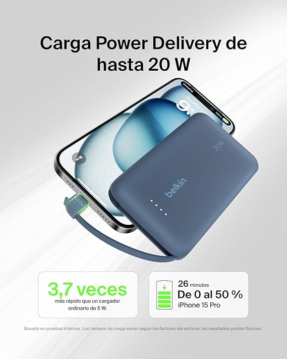 POWERBANK BELKIN 10K CABLE INTEGRADO USB C 20W AZ