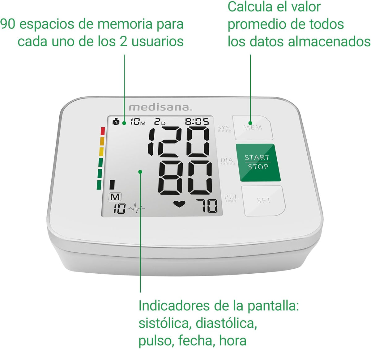 TENSIOMETRO MEDISANA BRAZO BU512 2X90MEM. ARRITMIA