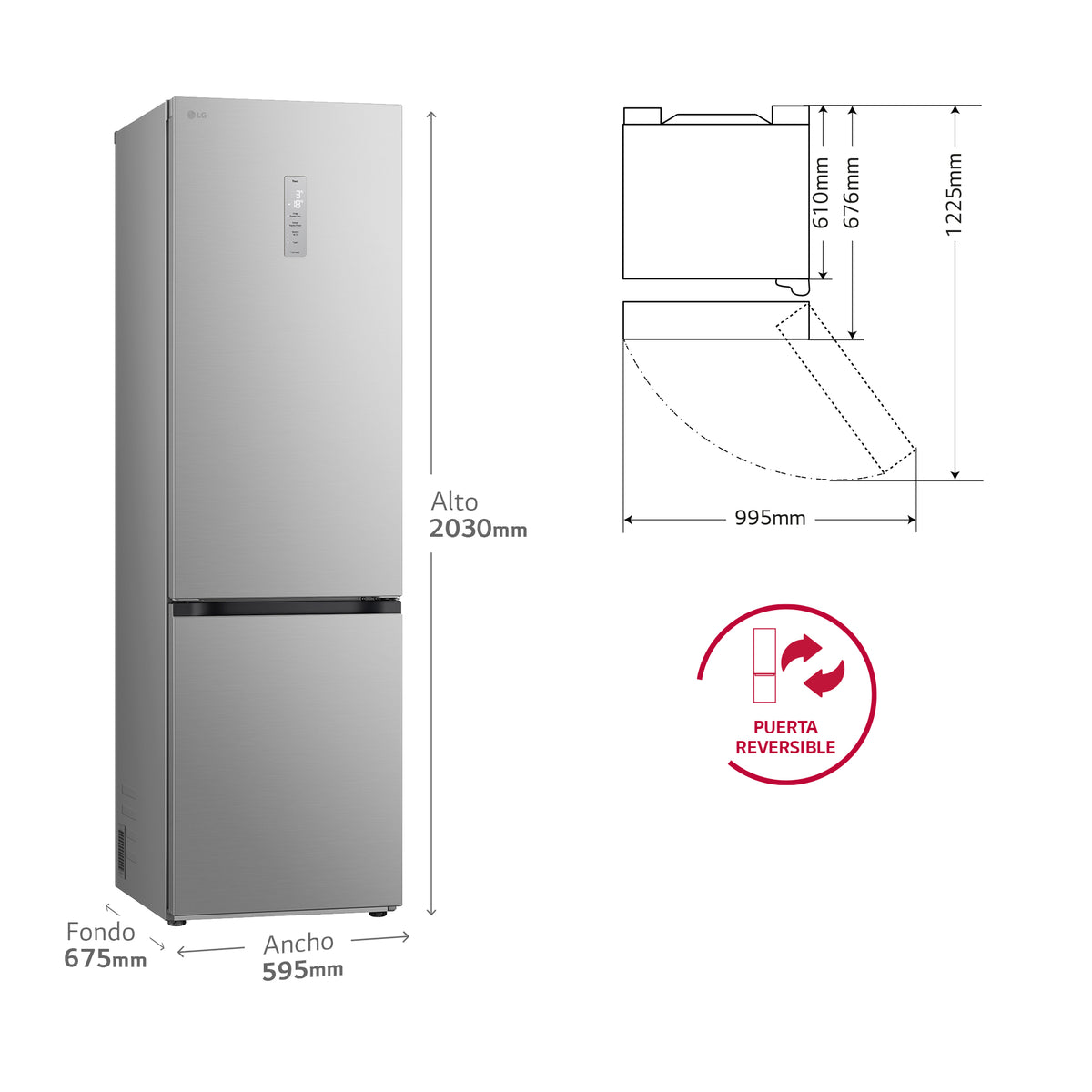 LG GBV7270CPY – vista frontal del frigorífico