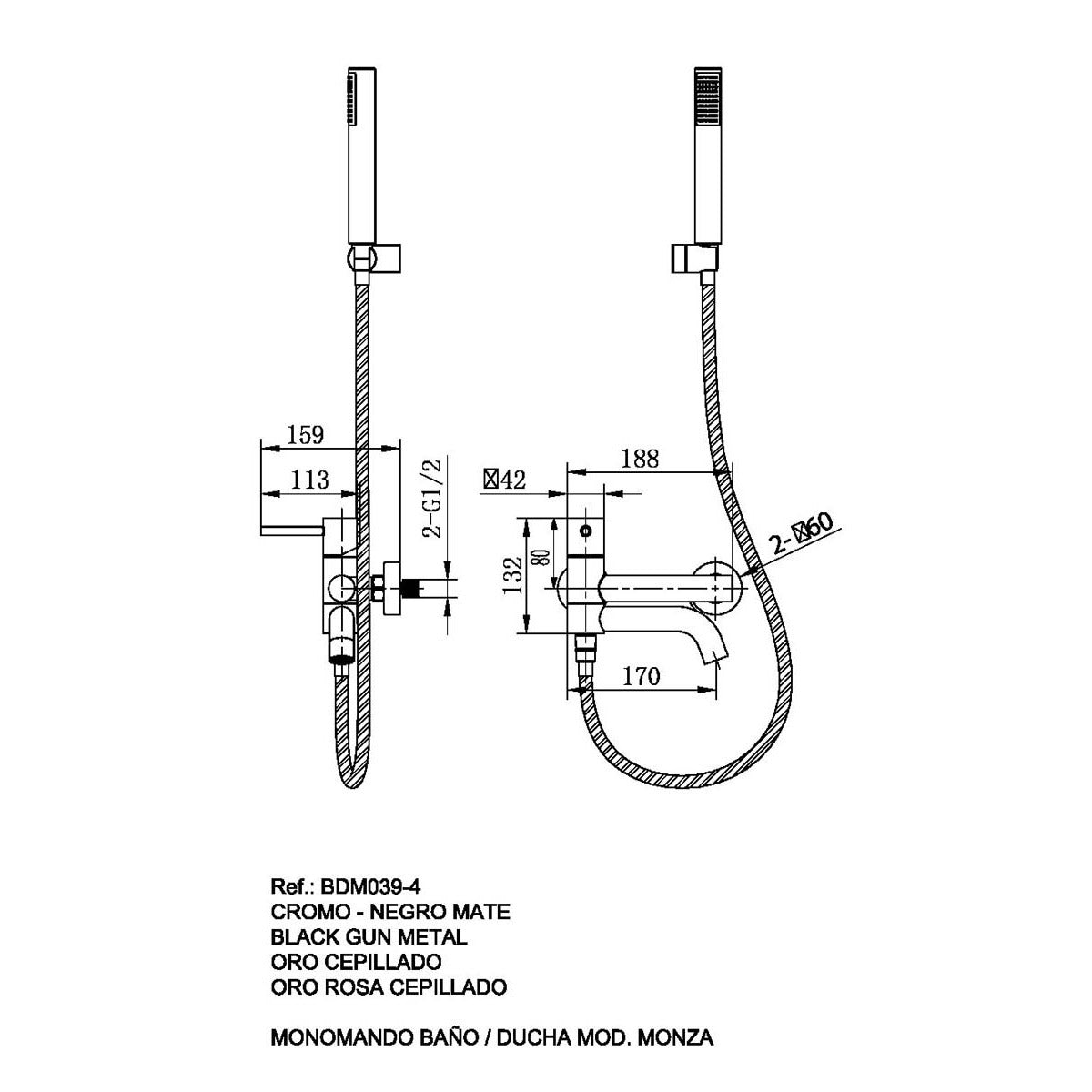 GRIFO IMEX KIT BAÑO/DUCHA MONOM. MONZA BDM039-4