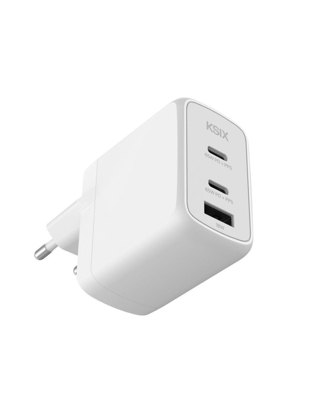 CARGADOR KSIX 2XUSB C + 1XUSB A GAN 65W BLANCO