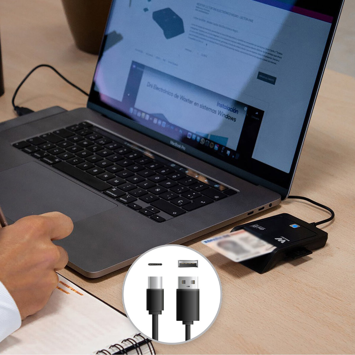 LECTOR DNI WOXTER USB-C+ADAP. NEGRO