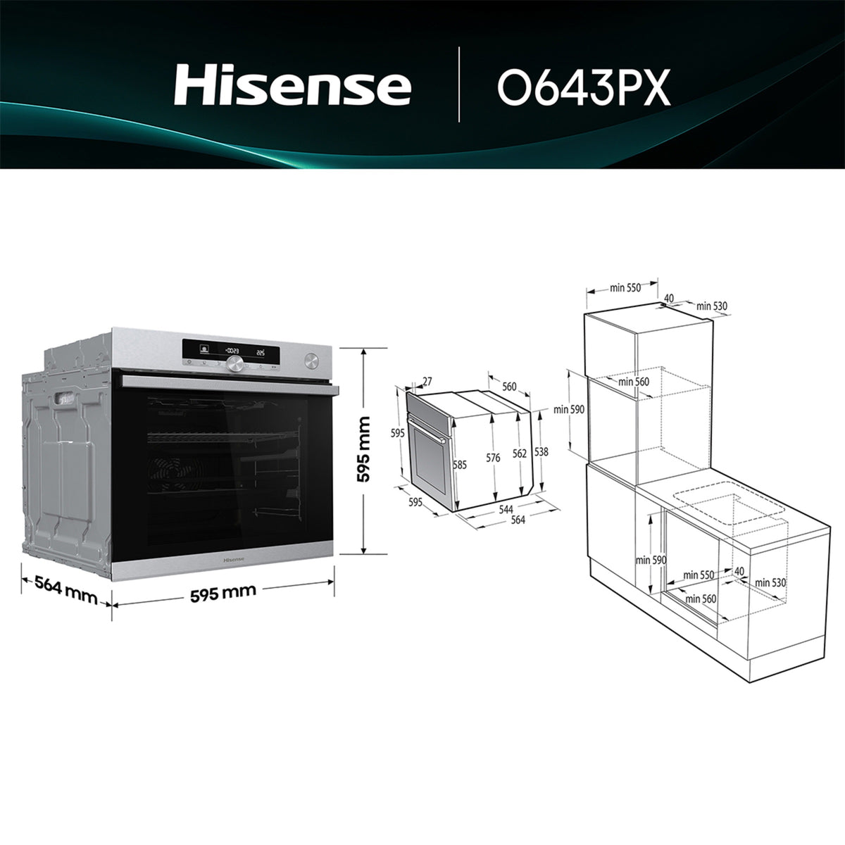 HORNO HISENSE O643PX 77L GT PIRO SONDA TERMIC INOX