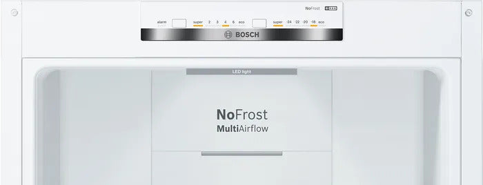 Bosch KGN362WED – vista frontal y acabado blanco