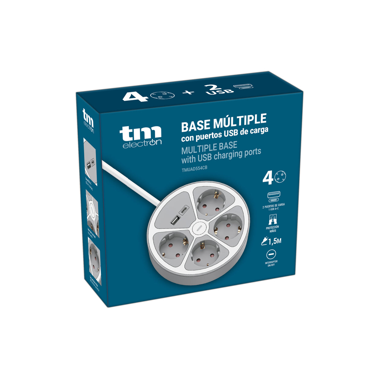 REGLETA TM ELECTRON TMUAD554CB 4 TOMAS+USB A+USB C