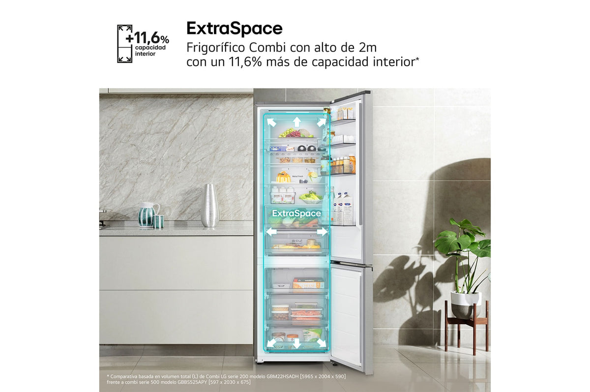 Frigorífico combi LG GBBS525APY – detalle de conservación y equipamiento