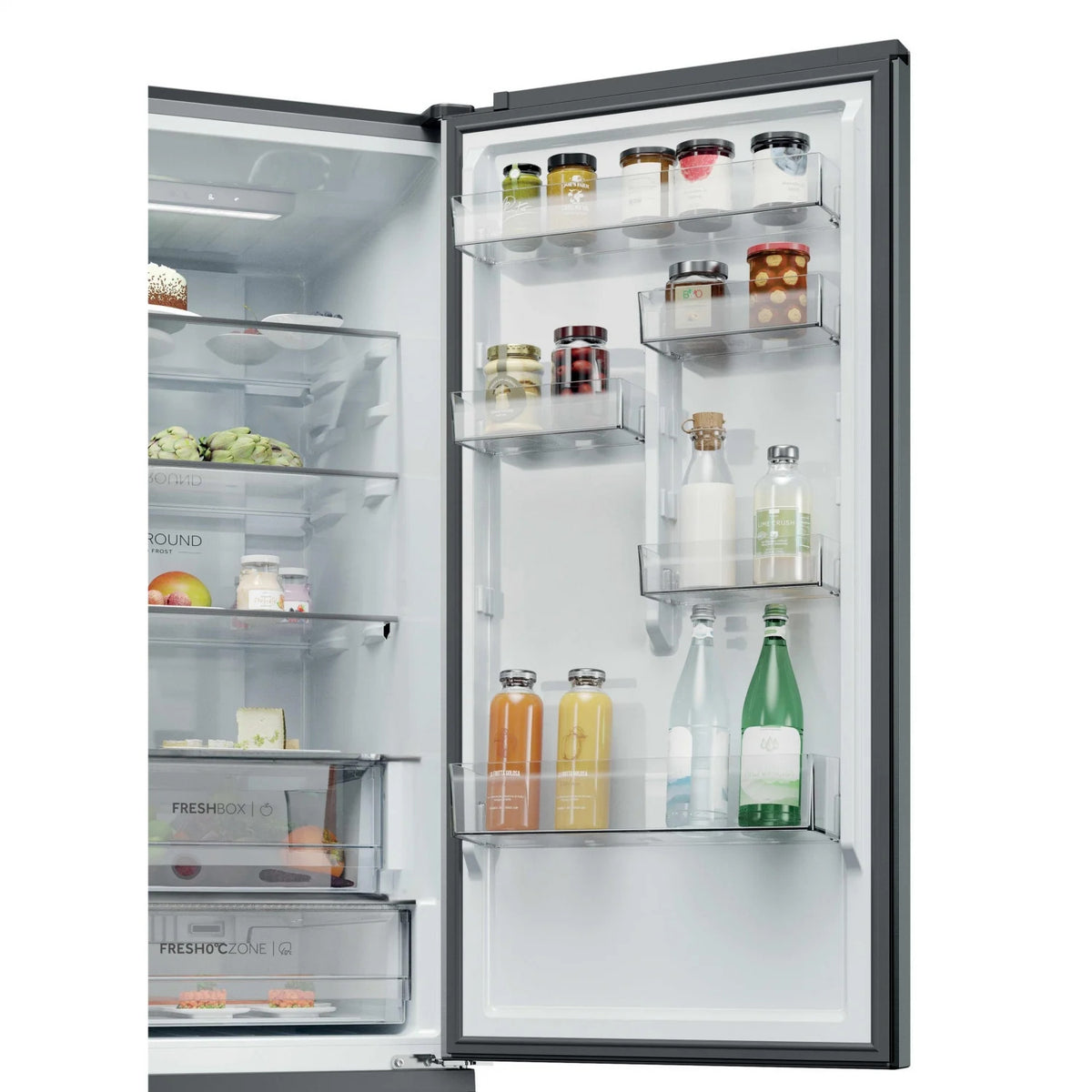 Frigorífico combi Haier HTR3620CNMP – distribución de estantes y compartimentos