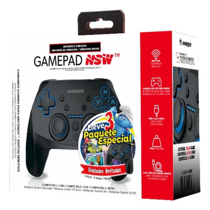MANDO SWITCH SNAKEBYTE + 2 JUEGOS THE SMURFS