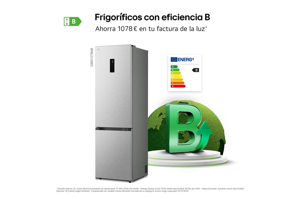 Frigorífico combi LG GBBS727BMB – detalle de conservación y equipamiento