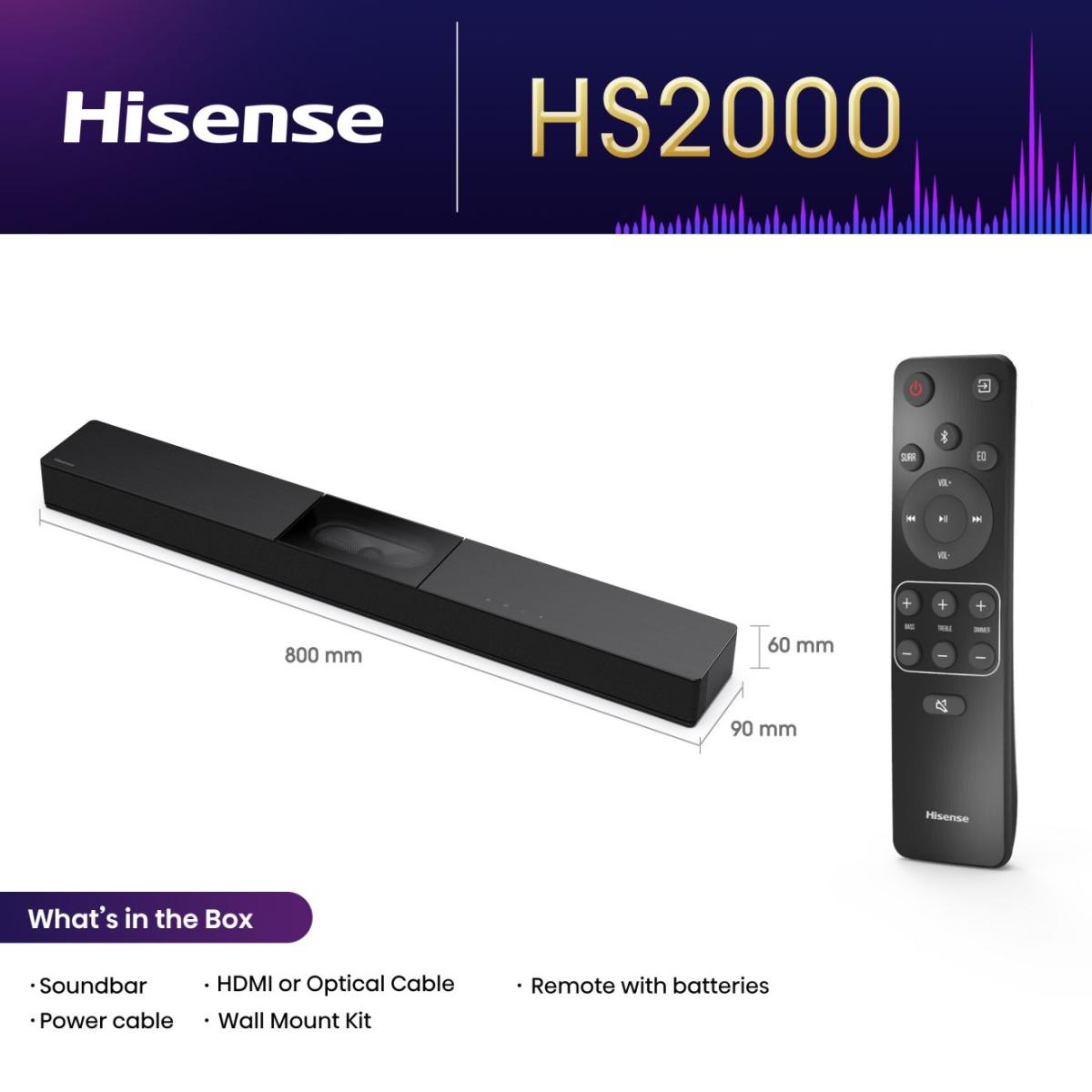 BARRASONIDO HISENSE HS2000 2.1 240W HDMI/USB/BT