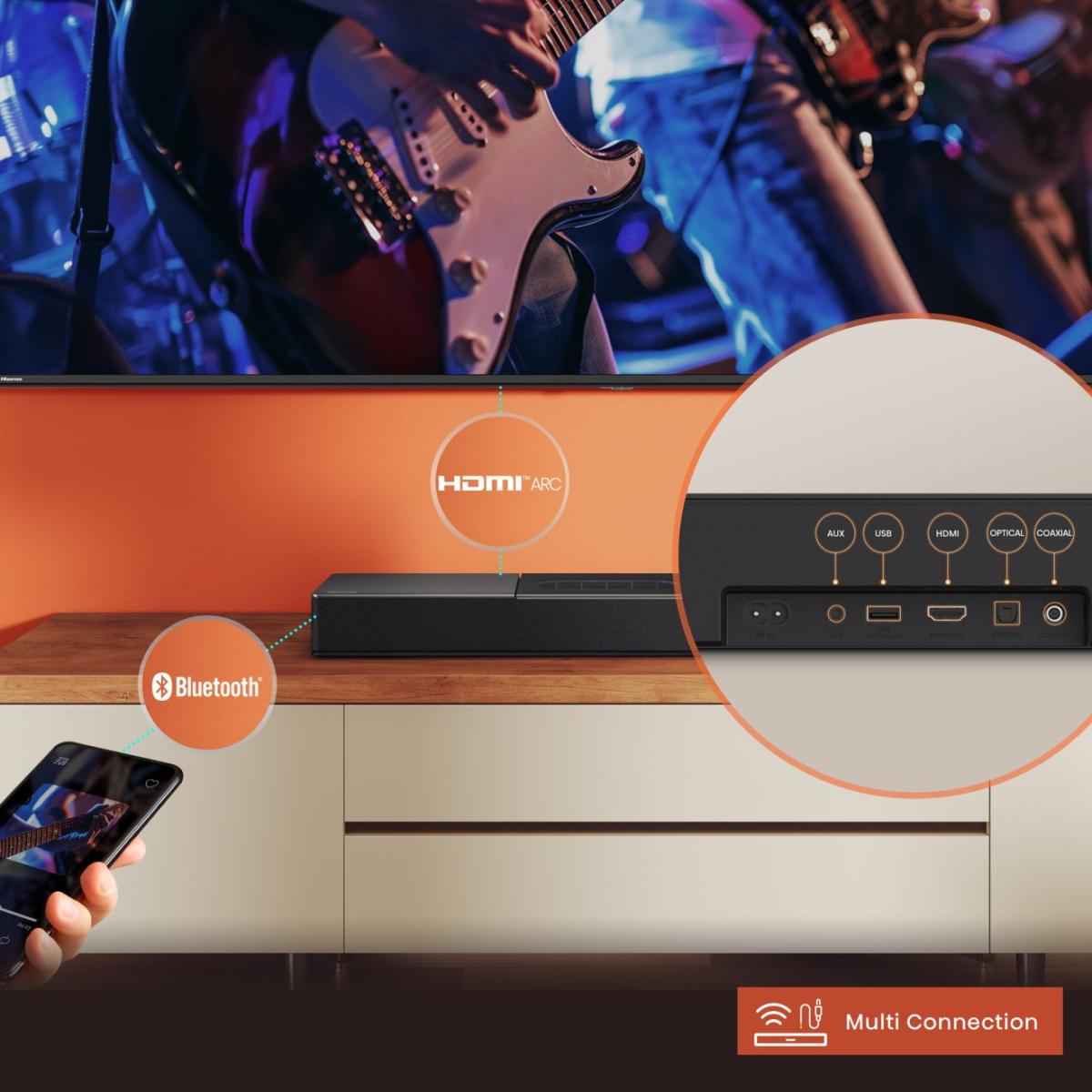 BARRASONIDO HISENSE HS2000 2.1 240W HDMI/USB/BT