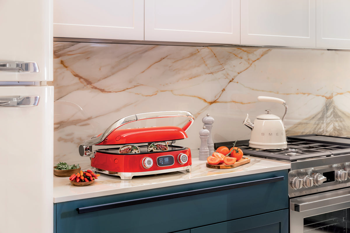 GRILL SMEG MGF01RDEU ROJO 2000W 4 PLACAS INTERC.