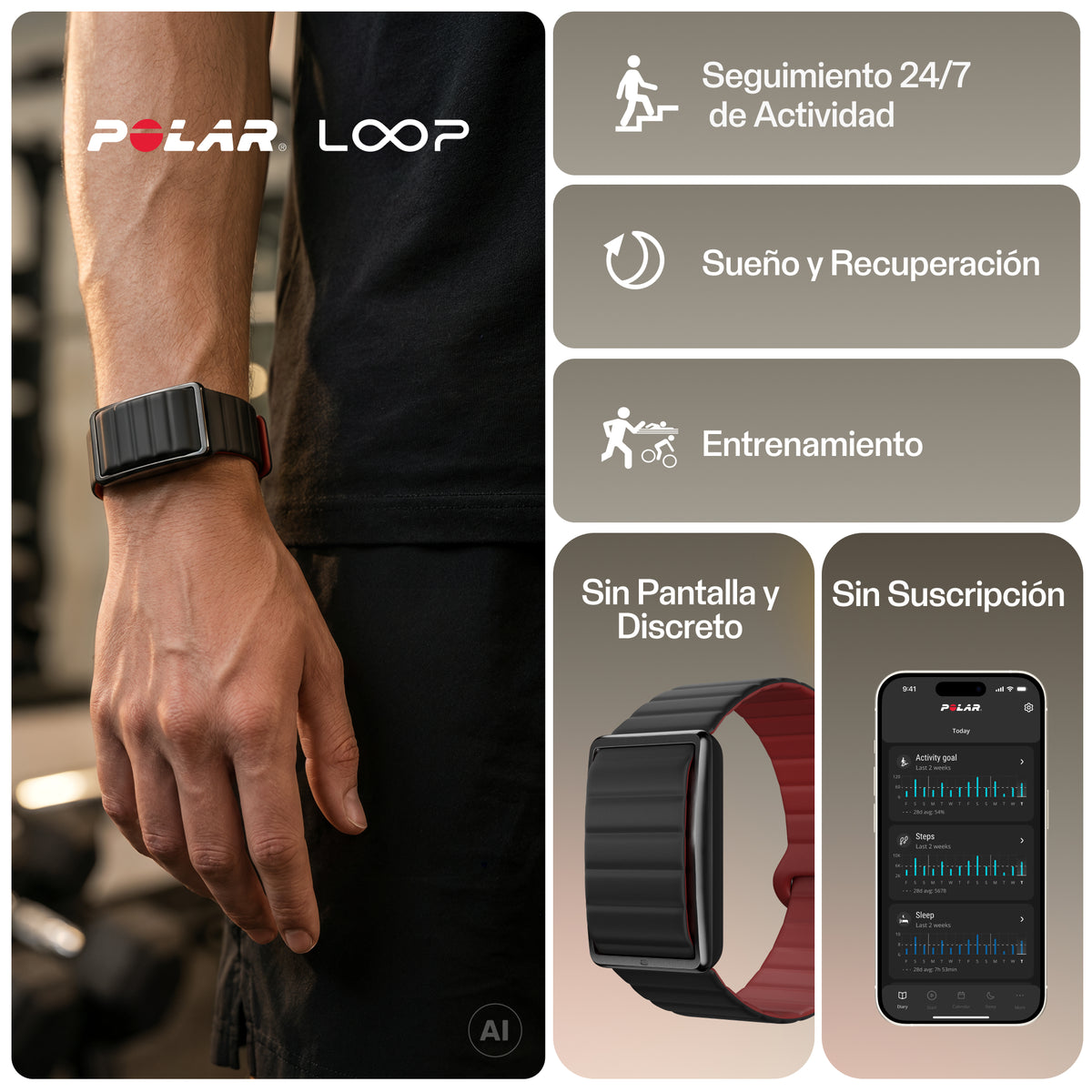 SMART BAND POLAR LOOP GEN2 BLK/CHE SIL S-M
