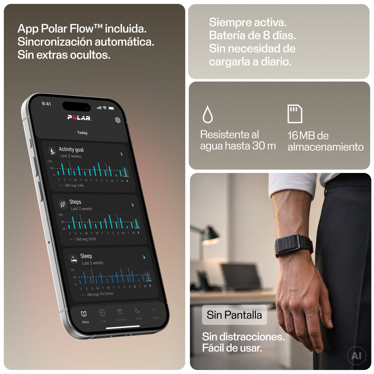SMART BAND POLAR LOOP GEN2 BLK/CHE SIL S-M