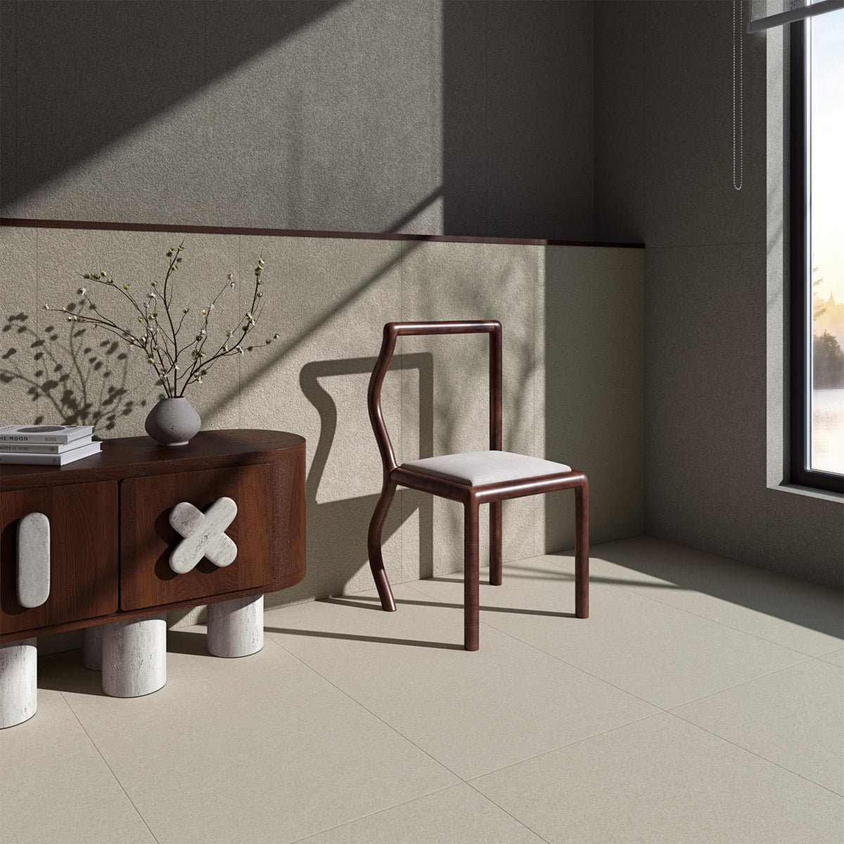 Pavimento porcelánico Duo 30x60 cm Greige - Vives (ambiente)