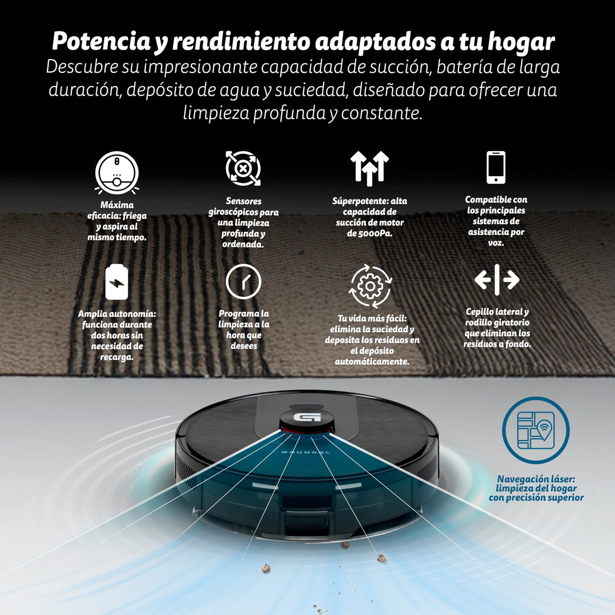 Robot aspirador láser con base de autovaciado Grunkel I-DANCERTURBOLASERDUST