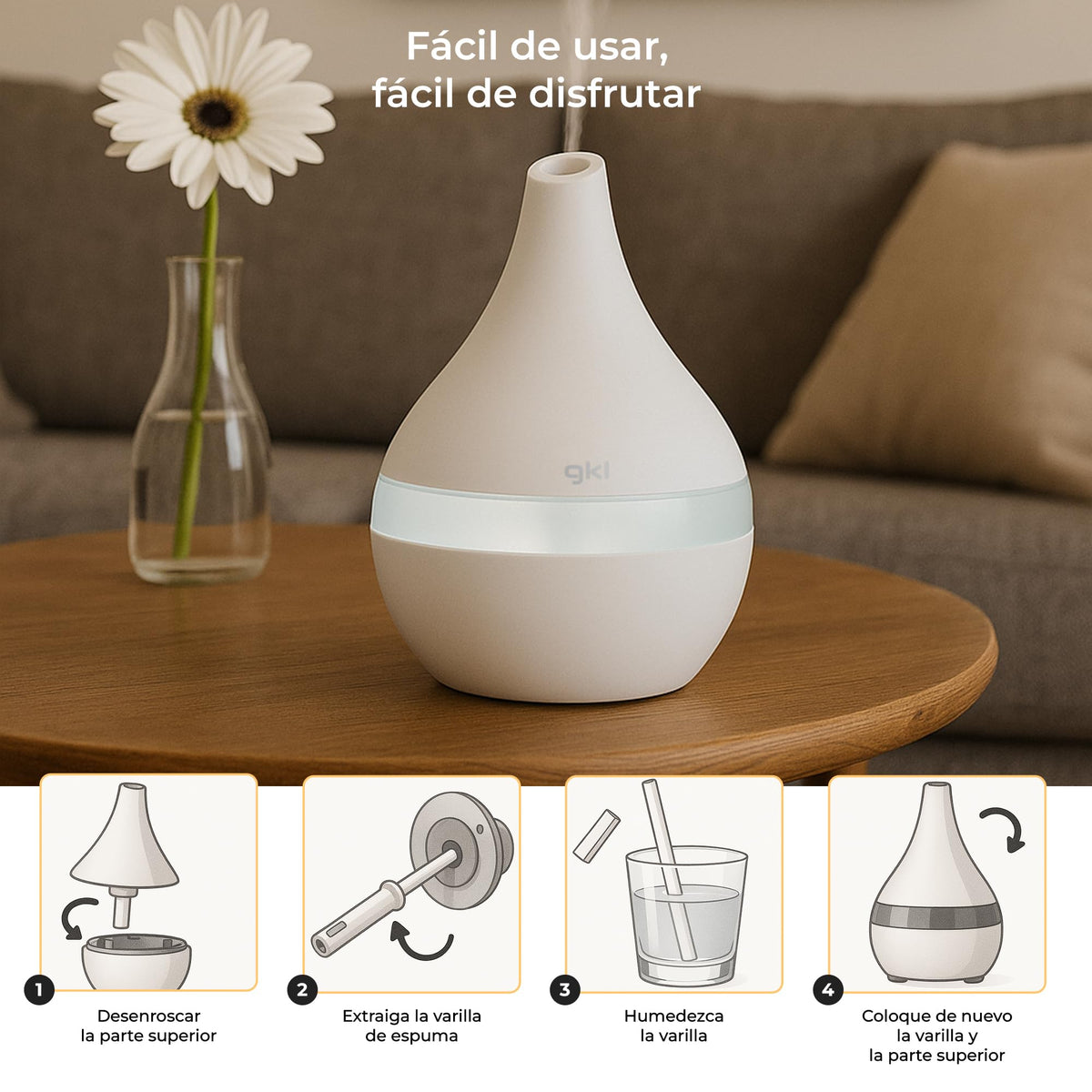 Humidificador difusor de aromas 300 ml Grunkel DIF-300B blanco