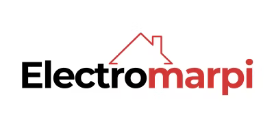 Electromarpi logo on a white background, with the text 'Electromarpi' in black and red and a red outline house icon above it.