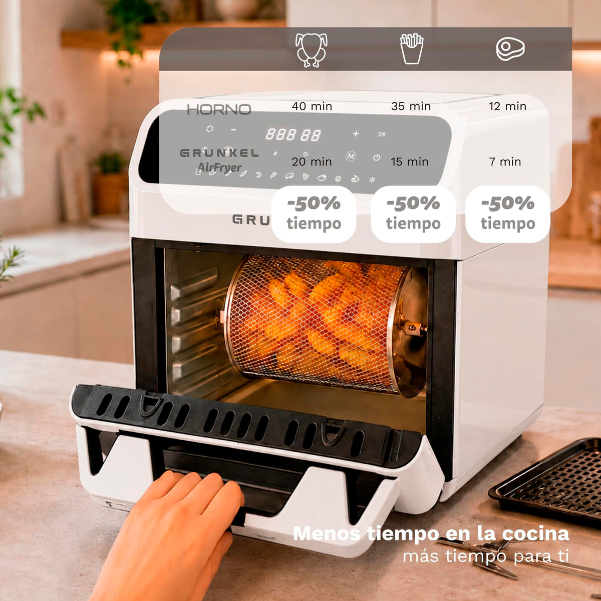 Freidora aire horno 12 L Grunkel WHITEFRYEROVEN blanca