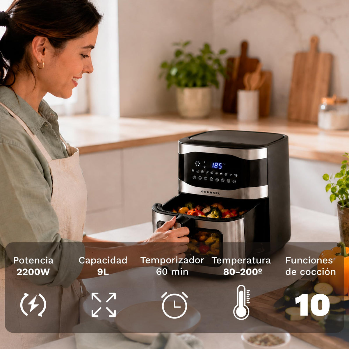 Freidora aire 9 L Grunkel MAXISTEELFRYER