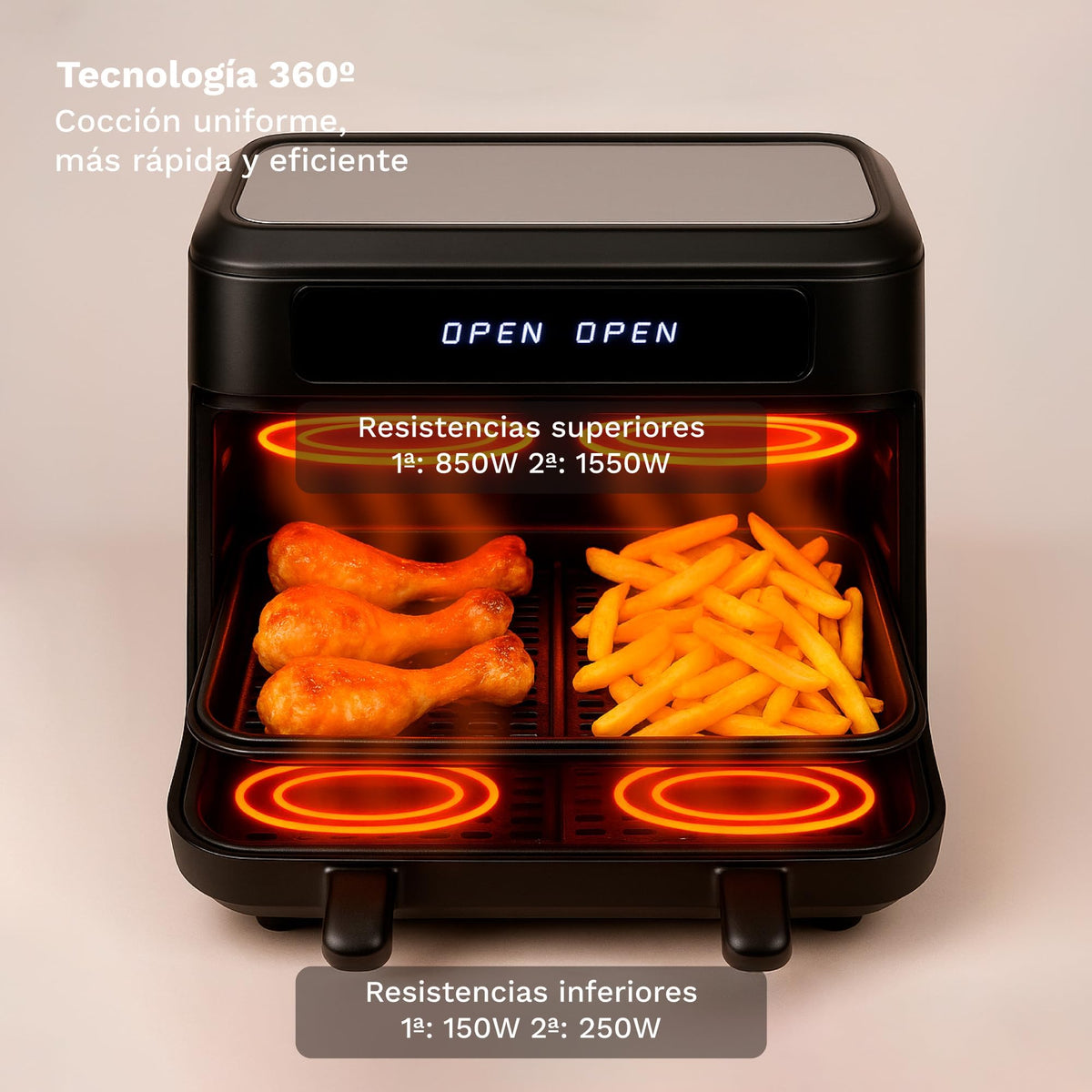 Freidora aire doble cesta 10 L Grunkel DUALFLEXIFRYER