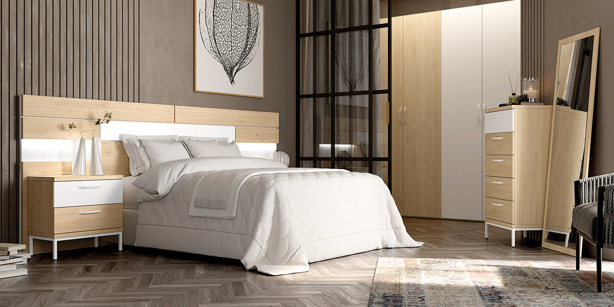 Cabezal HORIZON con LED GHIO de Muebles Azor en Roble/Blanco (composición 23)