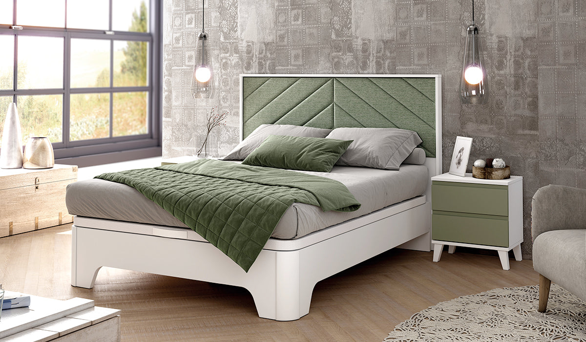 Cabezal HILL tapizado GHIO de Muebles Azor en Blanco/Oliva/Tapizado Green (composición 41)