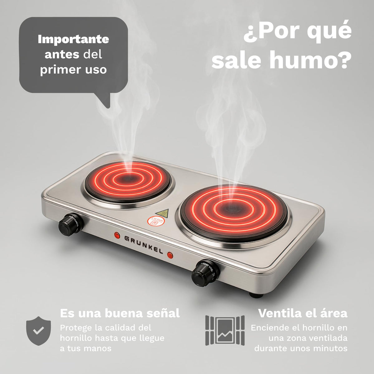 Hornillo eléctrico doble inoxidable Grunkel EHP-218INOX
