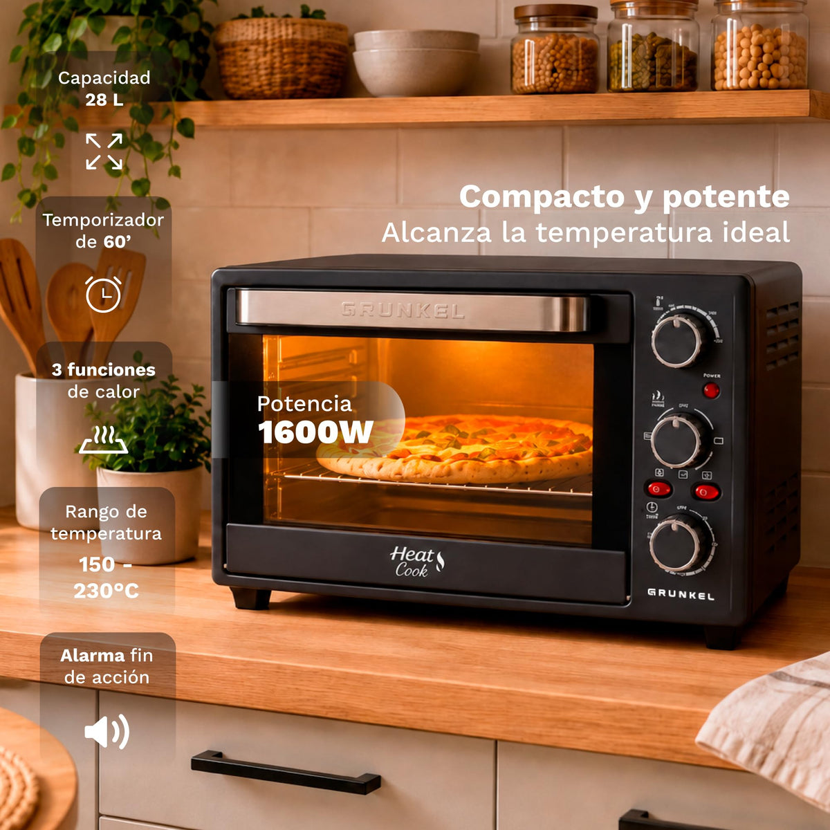 Horno eléctrico de sobremesa de 28 L Grunkel HR-28COOK
