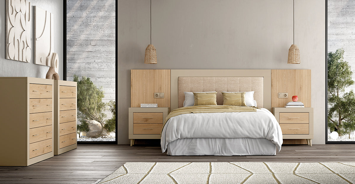 Cabezal SCARLET 135/150 JORDAN evo de Muebles Azor en Perla/Roble/Lined Roble/Textil Tierra (composición 8)