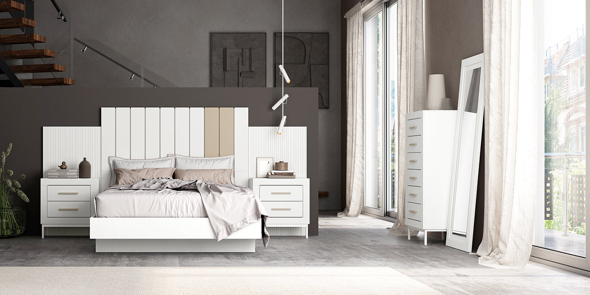Cabezal STUA JORDAN evo de Muebles Azor en Soul Blanco/Lined Blanco/Perla (composición 23)