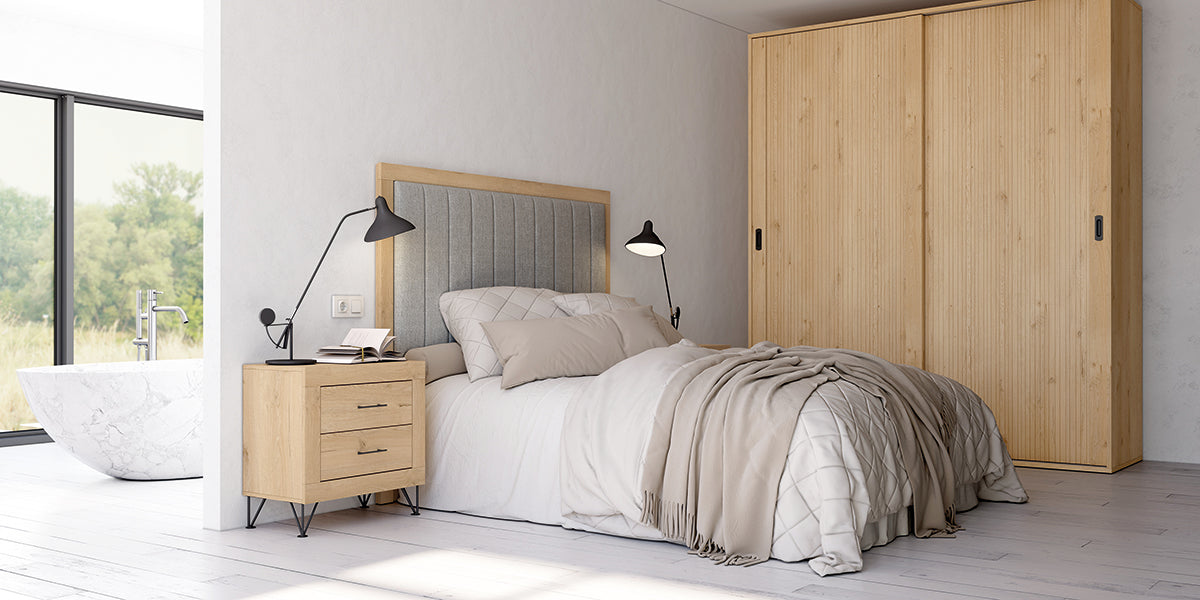 Cabezal LINUS JORDAN evo de Muebles Azor en Roble/Lined Roble/Textil Humo (composición 25)