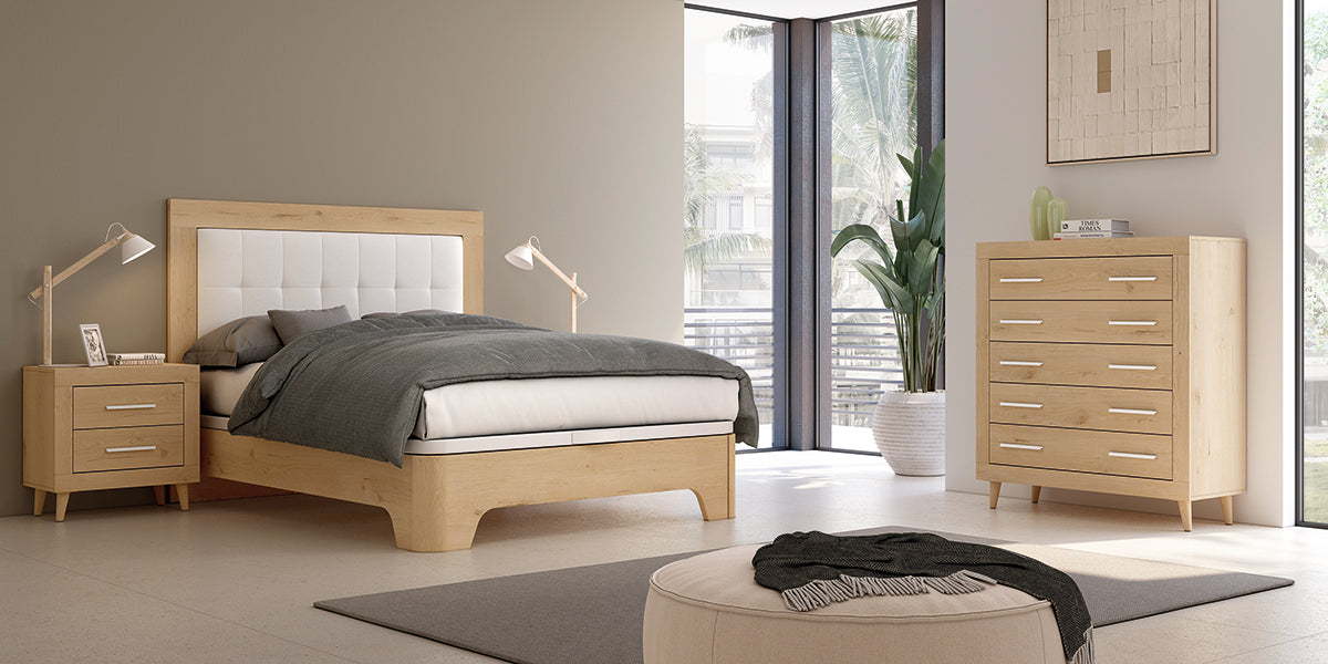 Cabezal SCARLET 135/150 JORDAN evo de Muebles Azor en Roble/Polipiel Blanca (composición 52)