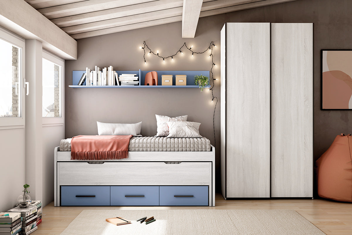 Dormitorio juvenil LIDER go L205 de Muebles Azor, ambiente de referencia para cajonera interior 4 cajones para armario correderas