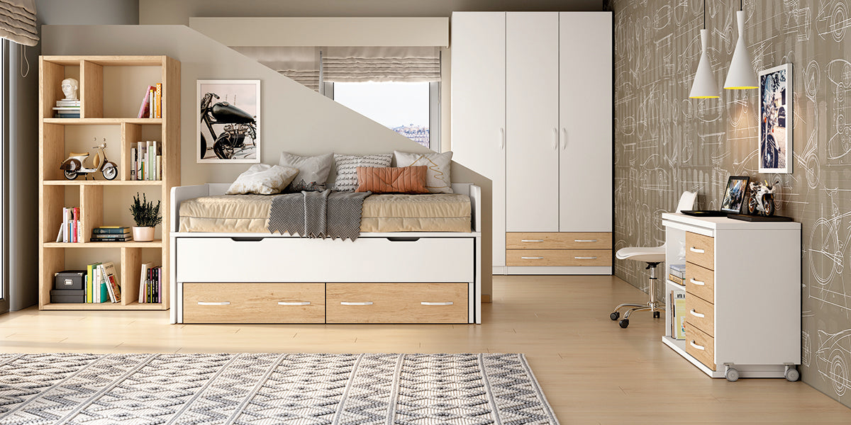 Dormitorio juvenil LIDER go L207 de Muebles Azor, ambiente de referencia para armario 3 puertas y 2 cajones (3 cuerpos) IZQUIERDA alto 218,5 cm